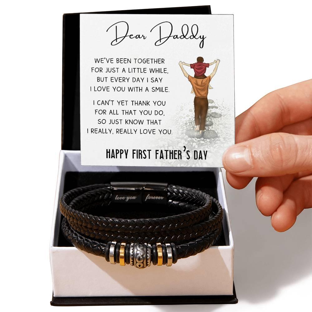 Dear Daddy Happy First Father's Day Leather Braided Men's Bracelet