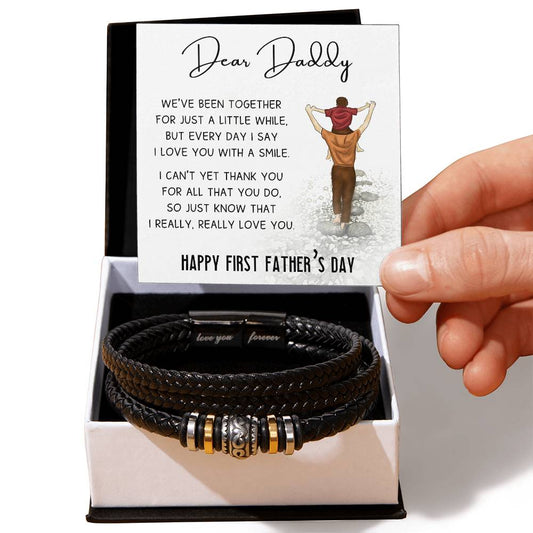 Dear Daddy Happy First Father's Day Leather Braided Men's Bracelet