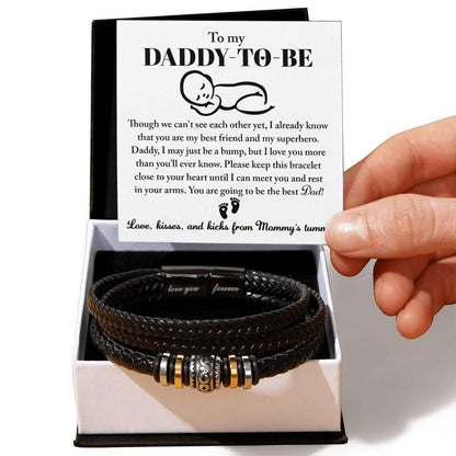 New Daddy to Be Gift -Soon I Will Rest In Your Arms-Braided Leather Men's Bracelet