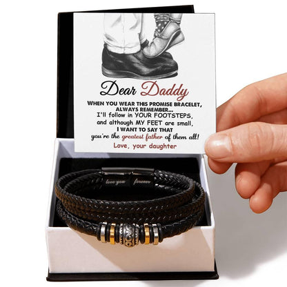 Dad Gift- I'll Follow Your Footsteps Promise Braided Leather Men's Bracelet