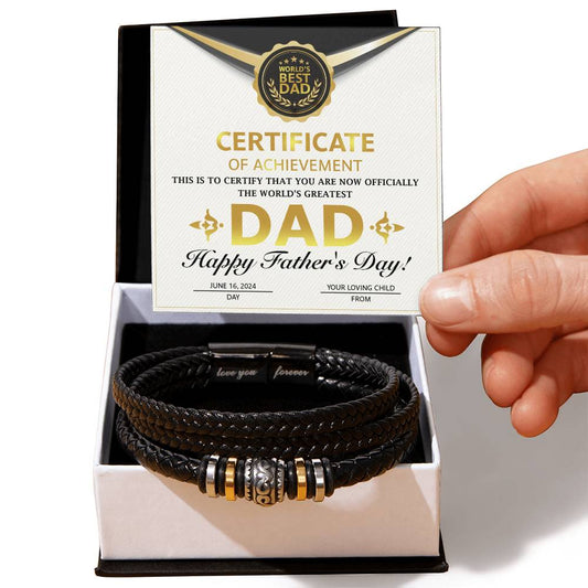 Dad Gift Certificate of Achievement Leather Bracelet