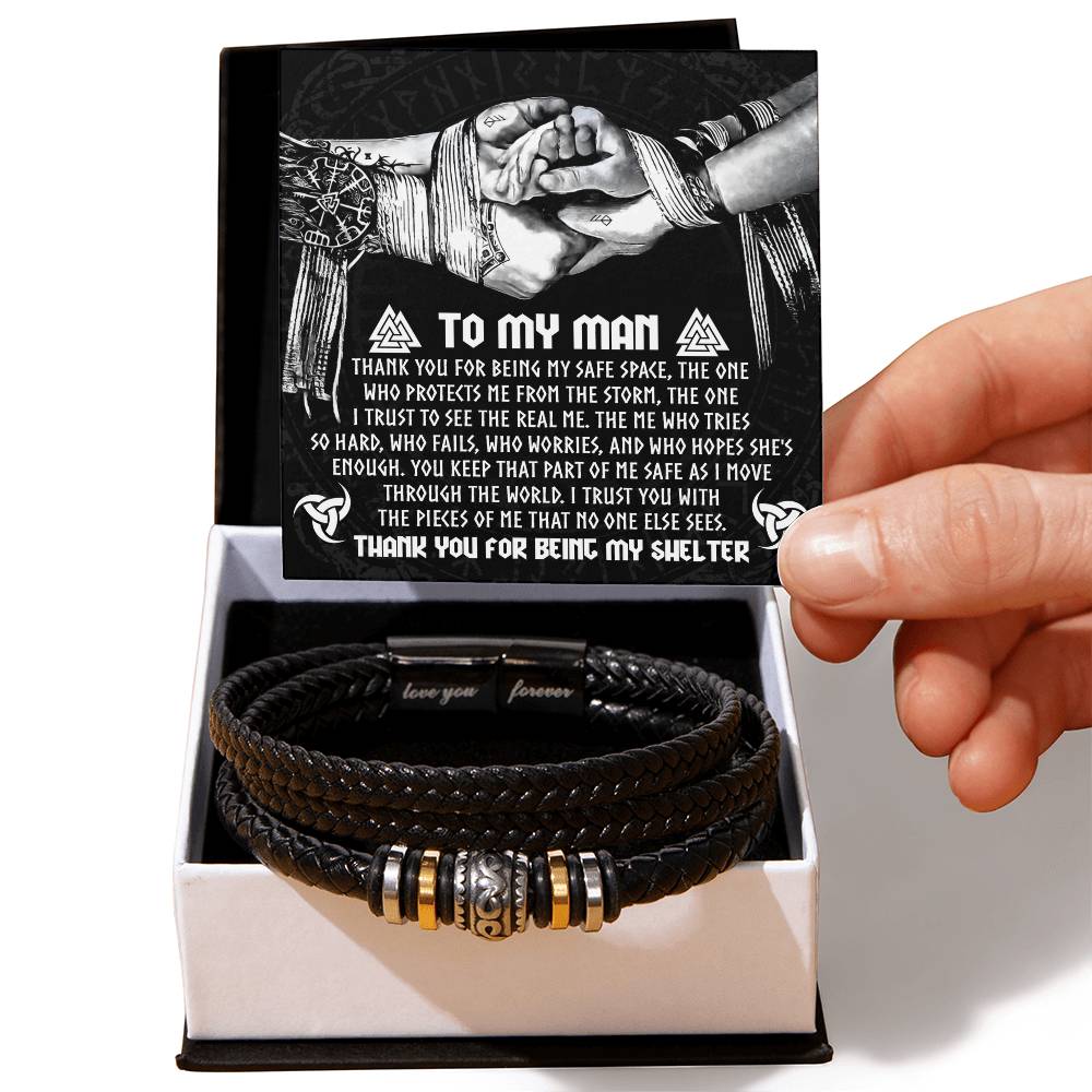 To My Man – Engraved Vegan Leather Bracelet with Sentimental Message Card – Stainless Steel Magnetic Clasp, Perfect Valentine's Day Gift for Him