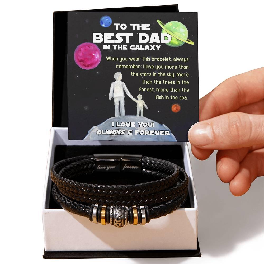 Dad Gift -Best Dad In The Galaxy - Braided Leather Men's Bracelet