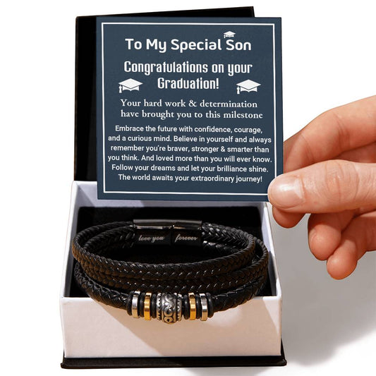 To My Son Congratulations on Your Graduation Follow Your Dreams  Leather Bracelet