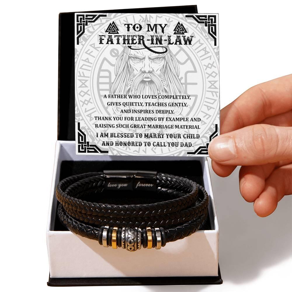 Gift for Father-in-Law - Thank You for Leading By Example - Black Braided Leather Men's Bracelet