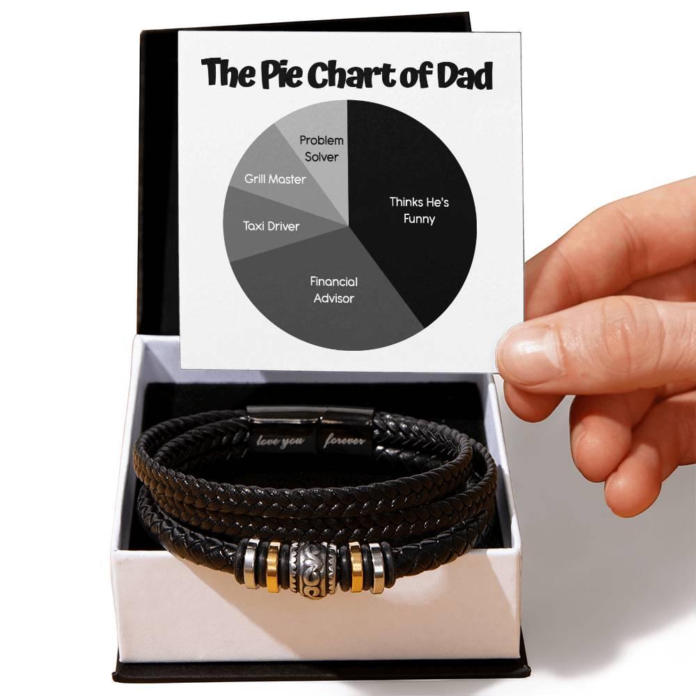 Gift for Dad - Pie Chart - Black Braided Leather Men's Bracelet