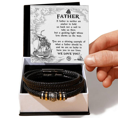 Gift for Father - You Are Our Guiding Light Men's Braided Leather Keepsake Bracelet