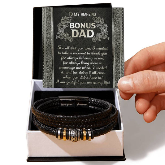 Gift for Bonus Dad I am Grateful You are in My Life Leather Bracelet