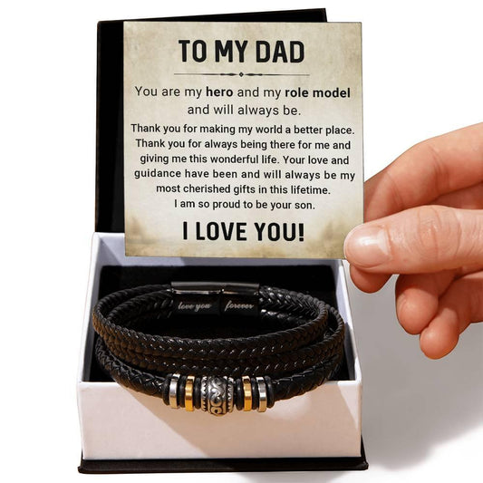 Dad My Hero My Role Model Leather Braided Men's Bracelet