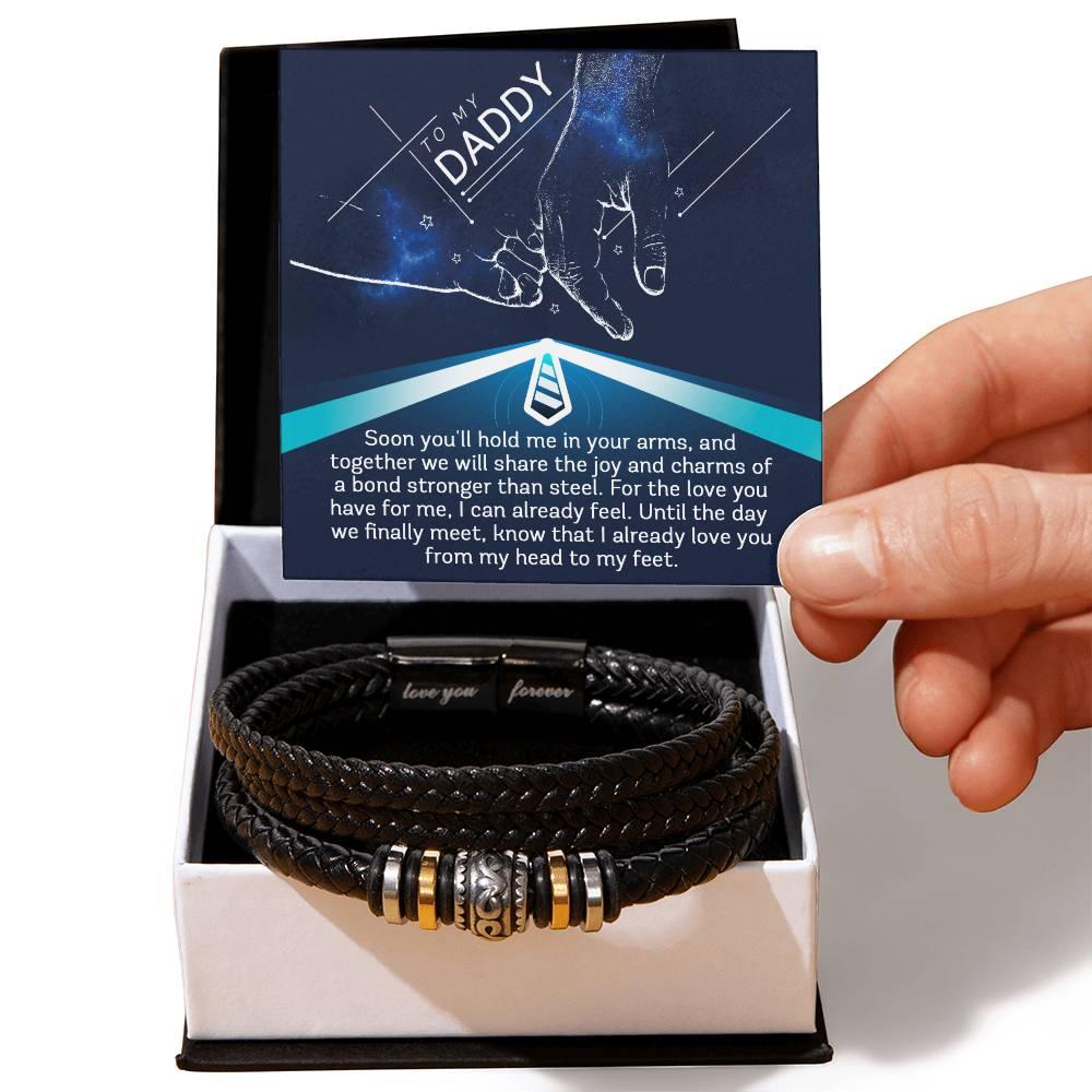 Gift for New Dad - Daddy- We Will Share a Bond Stronger Than Steel-Braided Leather Men's Bracelet