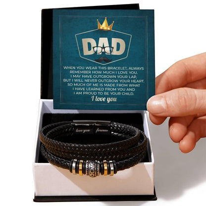 Dad Gift - I Will Never Outgrow Your Heart Braided Leather Men's Bracelet