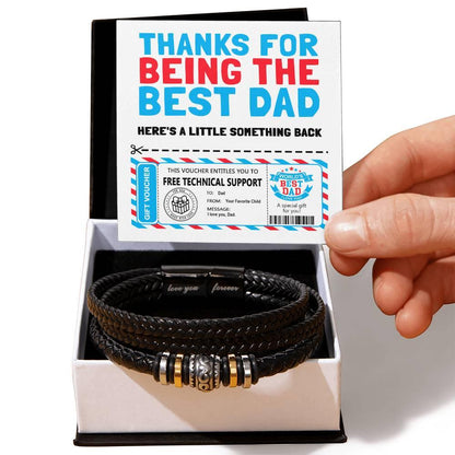 Dad Gift Voucher- Black Braided Leather Men's Bracelet