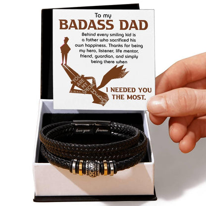 Dad Gift - To My Badass Dad - Braided Leather Men's Bracelet