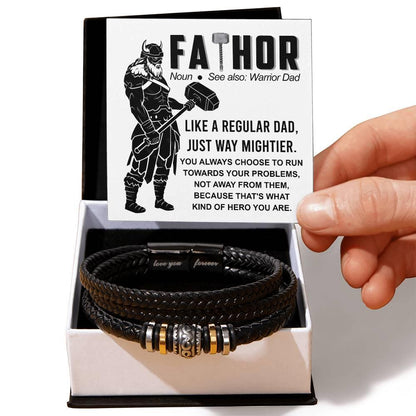 Dad - My Warrior Leather Braided Men's Bracelet