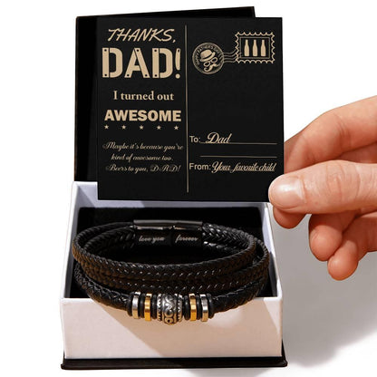 Letter to Dad, Thanks Dad - I Turned Out Awesome-Braided Leather Men's Bracelet