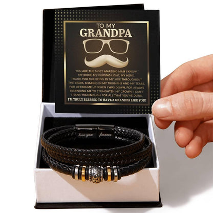 To My Grandpa - My Rock My Guiding Light My Hero Men's Leather Bracelet