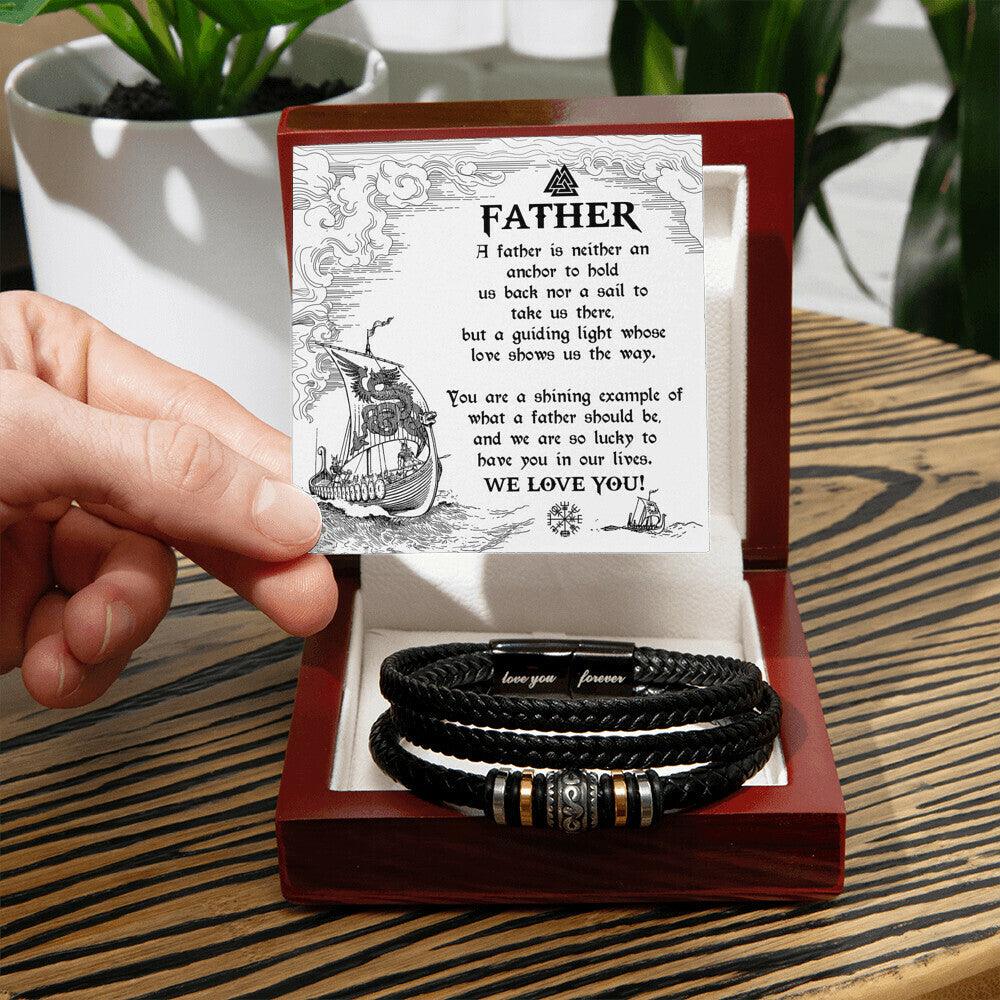 Gift for Father - You Are Our Guiding Light Men's Braided Leather Keepsake Bracelet