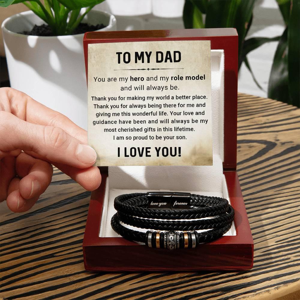 Dad My Hero My Role Model Leather Braided Men's Bracelet