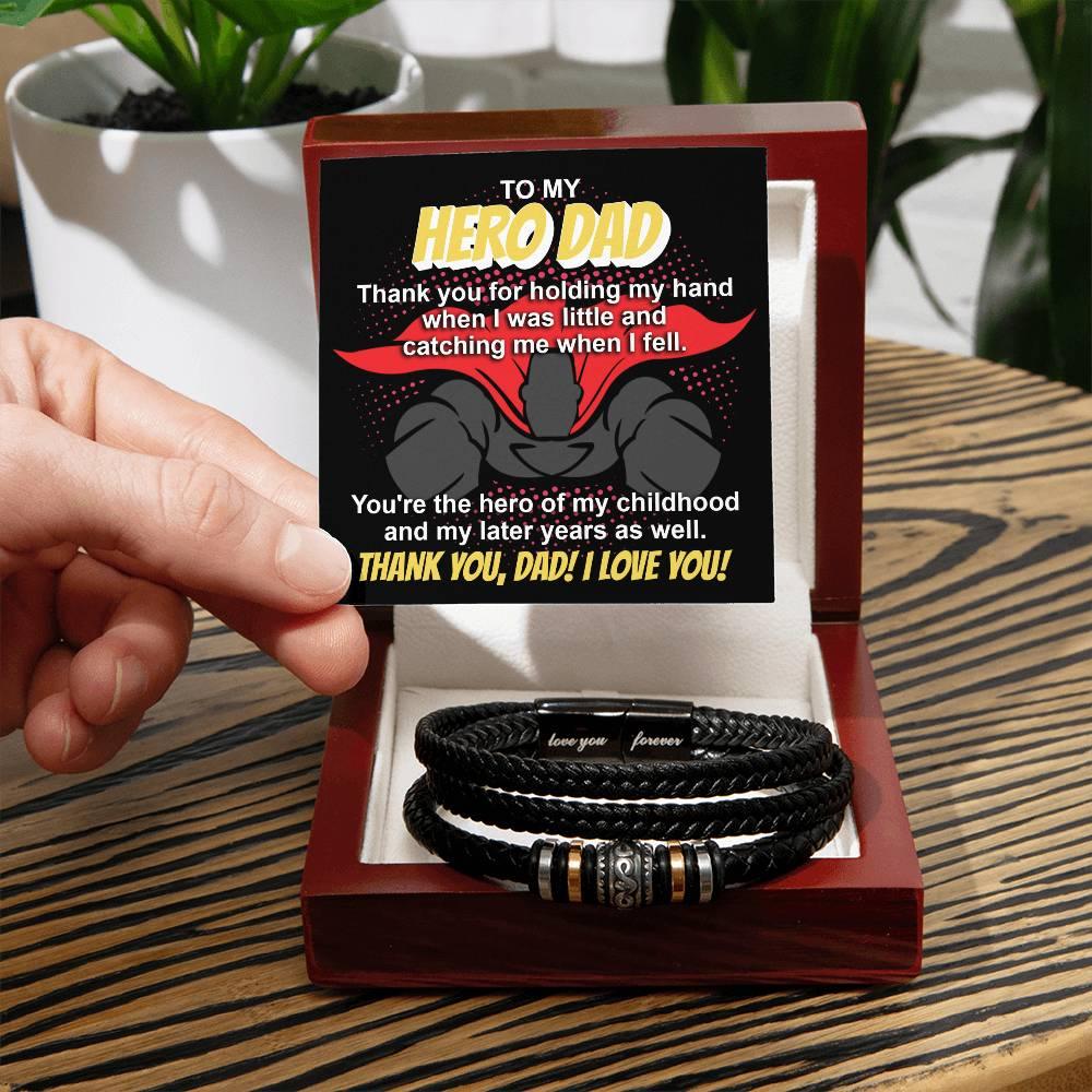 Dad Gift - To My Hero Dad Catching Me When I Fell - Braided Leather Men's Bracelet