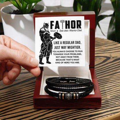 Dad - My Warrior Leather Braided Men's Bracelet