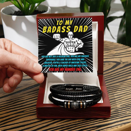 To My Badass Dad - You Are My Favorite Superhero - Men's Braided Leather Bracelet with Gift Box