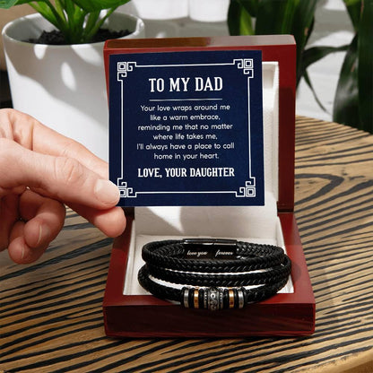 Dad Gift A Home in your Heart Leather Braided Men's Bracelet