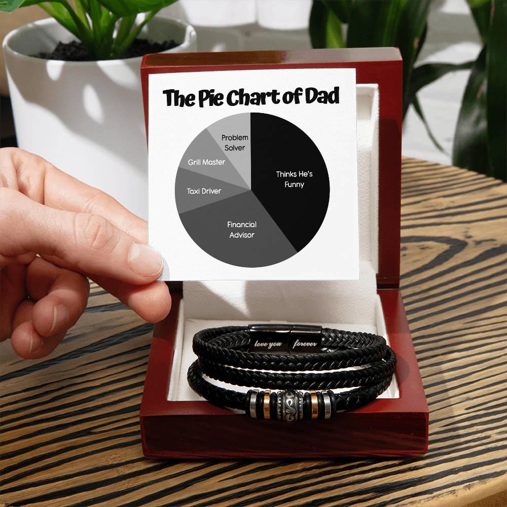 Gift for Dad - Pie Chart - Black Braided Leather Men's Bracelet