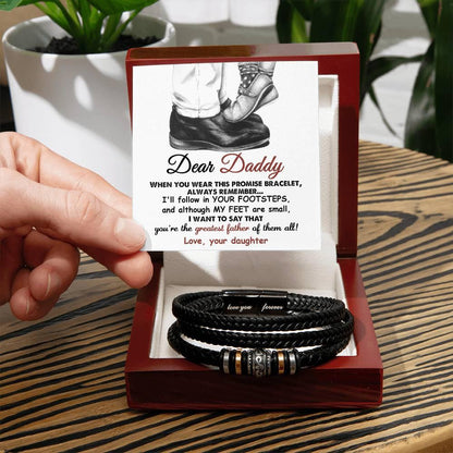 Dad Gift- I'll Follow Your Footsteps Promise Braided Leather Men's Bracelet