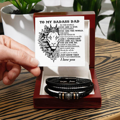 Dad Gift- Badass Dad You are the World -Braided Leather Men's Bracelet