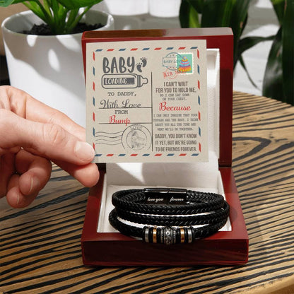 Gift for New Dad - Baby Loading Daddy Can't Wait to Lay Down On Your Chest, Love The Bump -Braided Leather Men's Bracelet