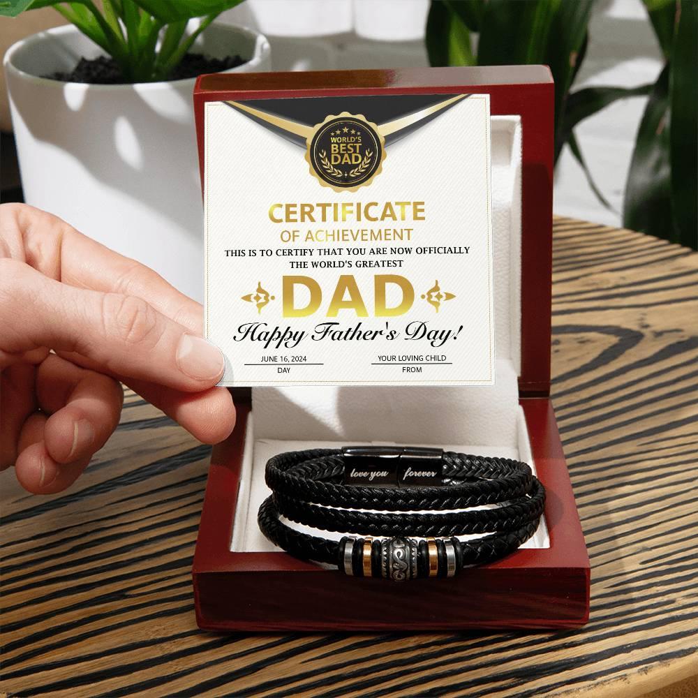 Dad Gift Certificate of Achievement Leather Bracelet