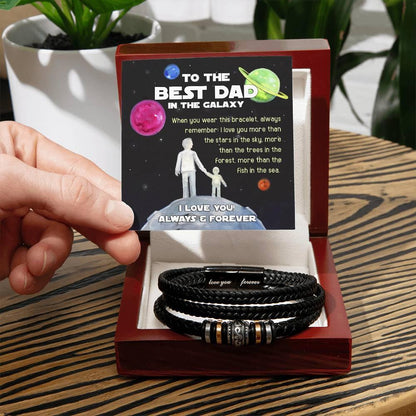 Dad Gift -Best Dad In The Galaxy - Braided Leather Men's Bracelet