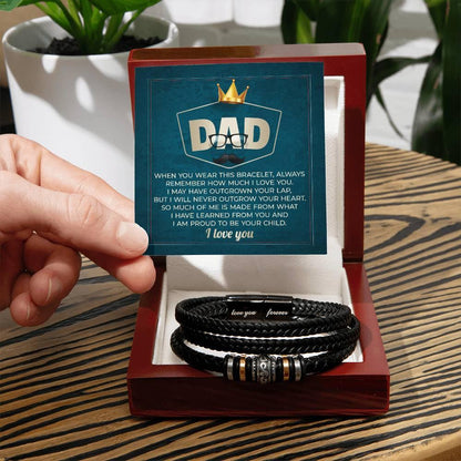 Dad Gift - I Will Never Outgrow Your Heart Braided Leather Men's Bracelet