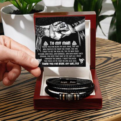 To My Man – Engraved Vegan Leather Bracelet with Sentimental Message Card – Stainless Steel Magnetic Clasp, Perfect Valentine's Day Gift for Him