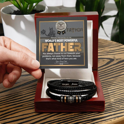 Dad Gift-Fathor - The Most Powerful Viking Father - Braided Leather Men's Bracelet