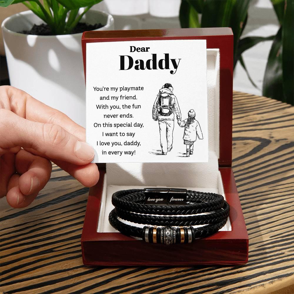 Dear Daddy I Love You in Every Way Leather Braided Men's Bracelet