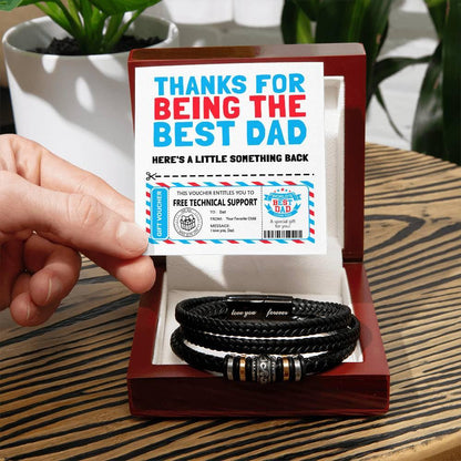 Dad Gift Voucher- Black Braided Leather Men's Bracelet