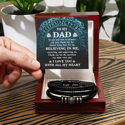 Gift for Dad - In Sun and Rain, Pleasure and Pain Men's Braided Leather Bracelet