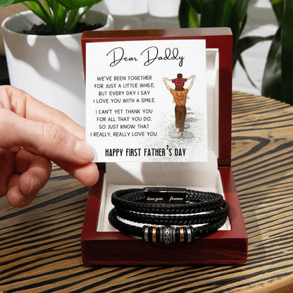 Dear Daddy Happy First Father's Day Leather Braided Men's Bracelet