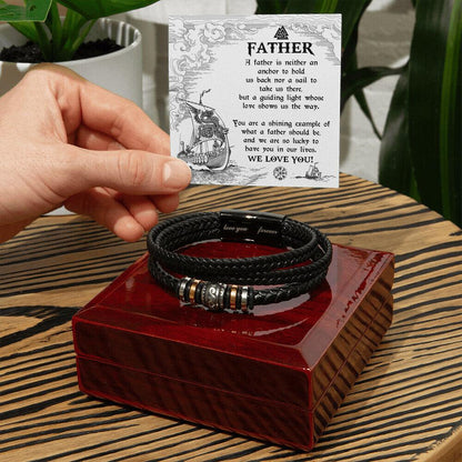 Gift for Father - You Are Our Guiding Light Men's Braided Leather Keepsake Bracelet