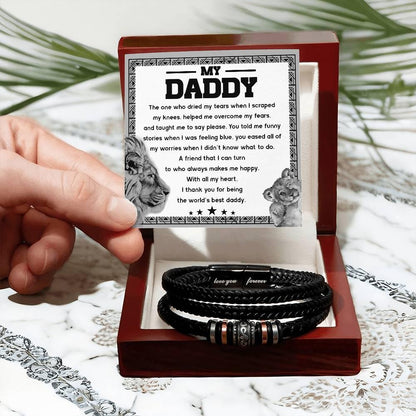 Dad Gift-The One Who Dried My Tears and Makes Me Happy-Braided Leather Men's Bracelet