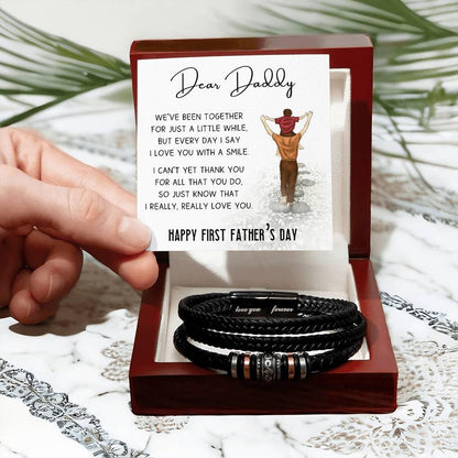 Dear Daddy Happy First Father's Day Leather Braided Men's Bracelet