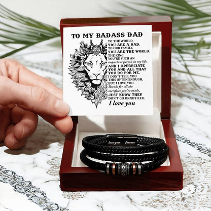 Dad Gift- Badass Dad You are the World -Braided Leather Men's Bracelet