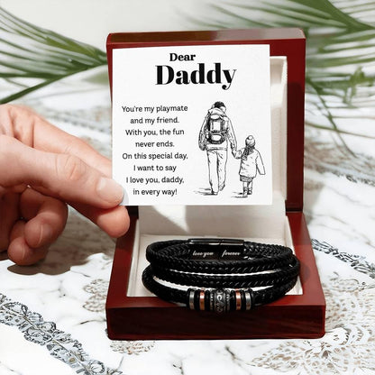 Dear Daddy I Love You in Every Way Leather Braided Men's Bracelet