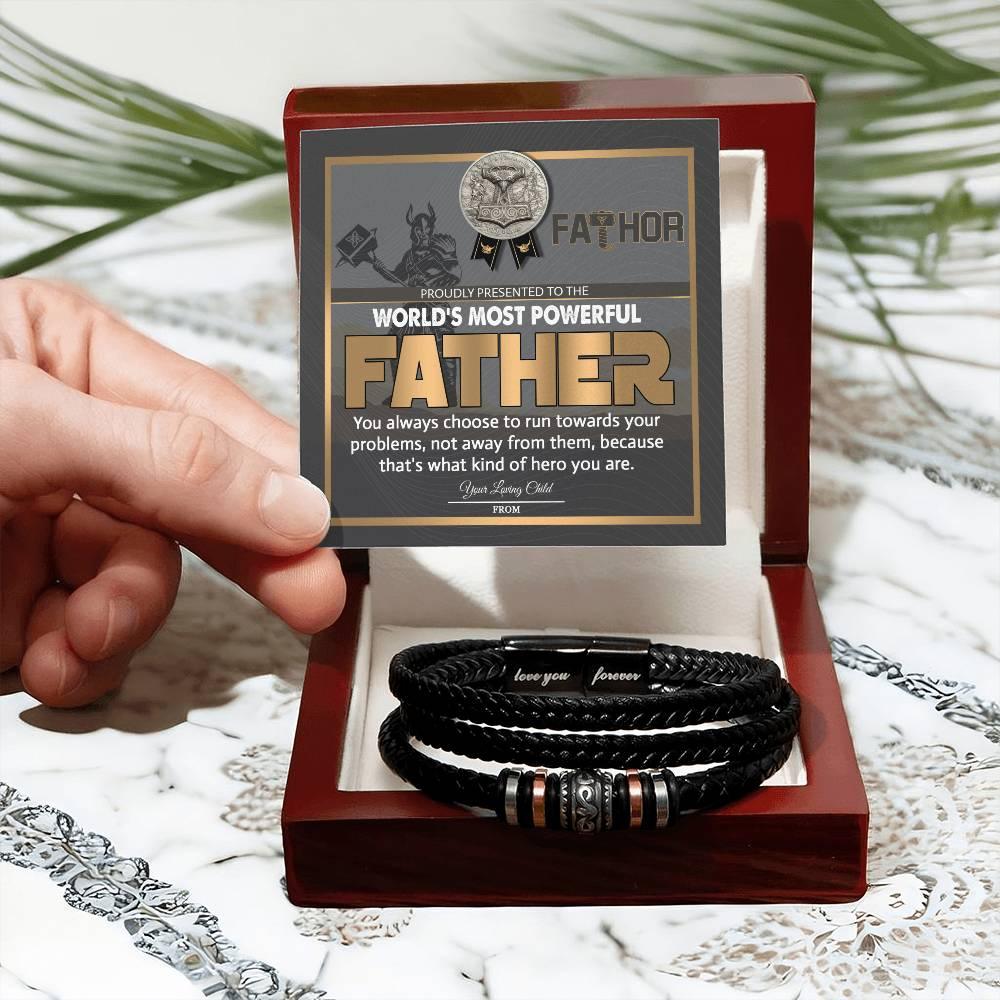 Dad Gift-Fathor - The Most Powerful Viking Father - Braided Leather Men's Bracelet