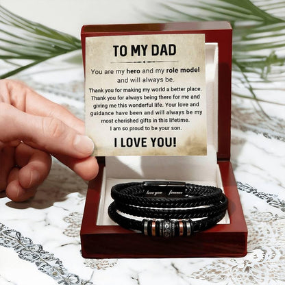 Dad My Hero My Role Model Leather Braided Men's Bracelet