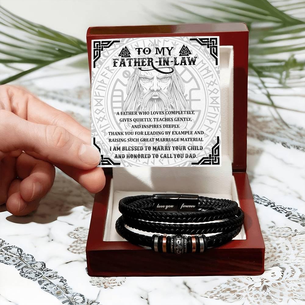 Gift for Father-in-Law - Thank You for Leading By Example - Black Braided Leather Men's Bracelet