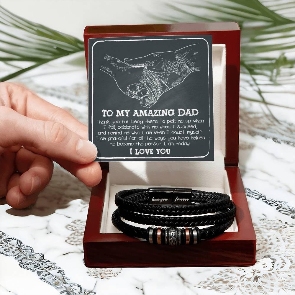 Dad - Pick Me Up Leather Braided Men's Bracelet