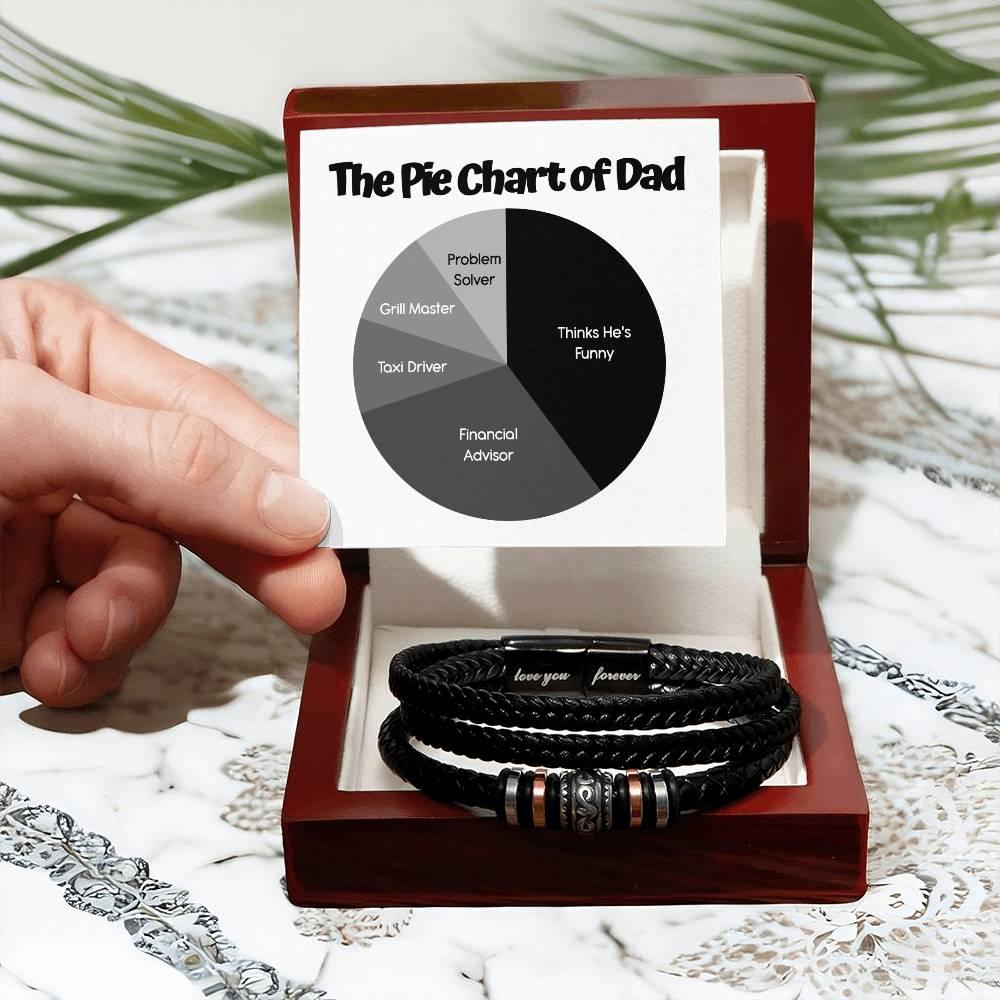 Gift for Dad - Pie Chart - Black Braided Leather Men's Bracelet