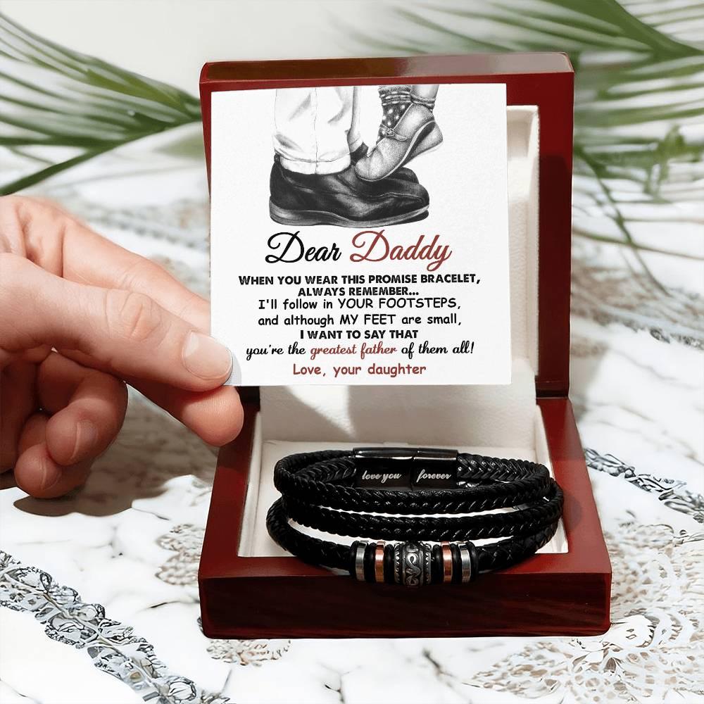 Dad Gift- I'll Follow Your Footsteps Promise Braided Leather Men's Bracelet